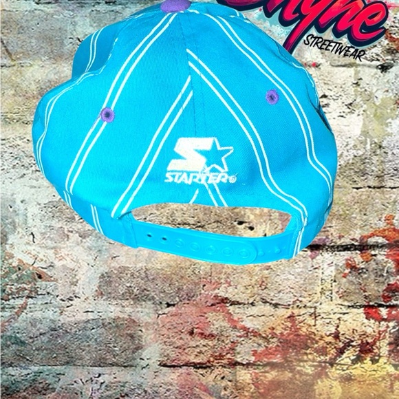 Vintage Rare NBA Charlotte Hornets Pinstripe Two Tone Starter Snapback Hat - Picture 3 of 7